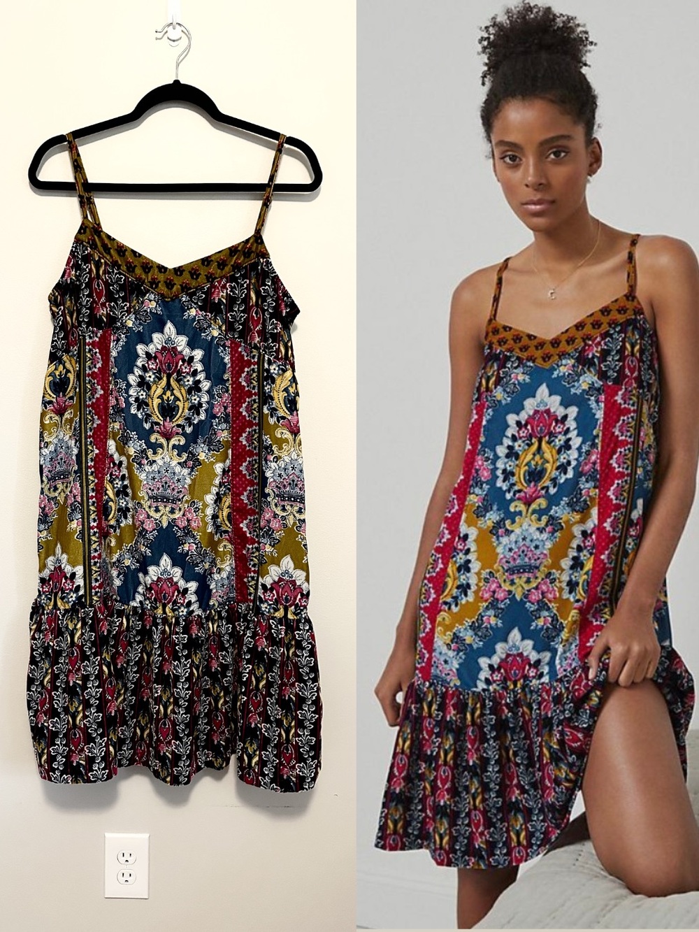 Anthropologie Zadie Velvet Slip Mini Dress Medium Boho Festival‎ Patchwork Fairy